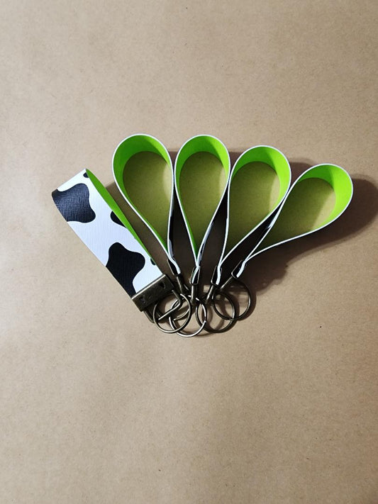 Cow Print + Lime Green Keychain