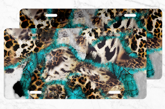 License Plate ~ Leopard Turquois Cow Print